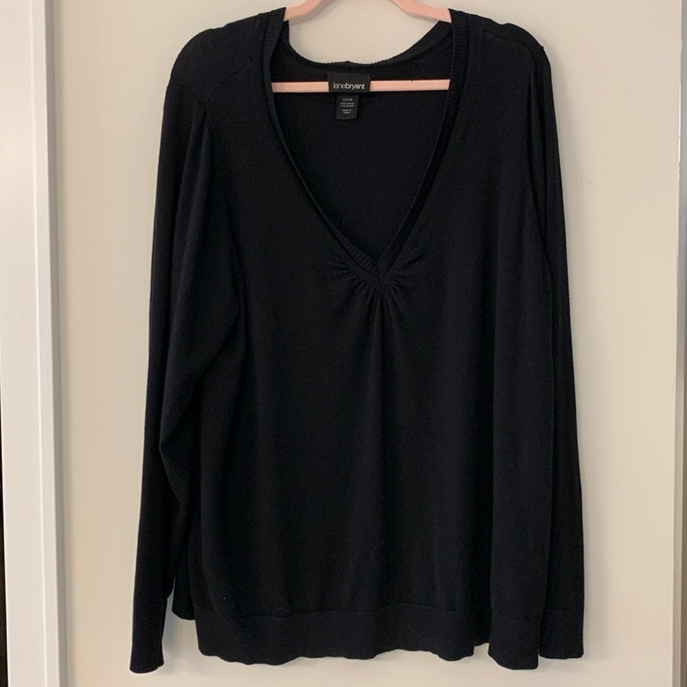 Lane Bryant V-Neck Black Long Sleeve Sweater.  Size 22/24.